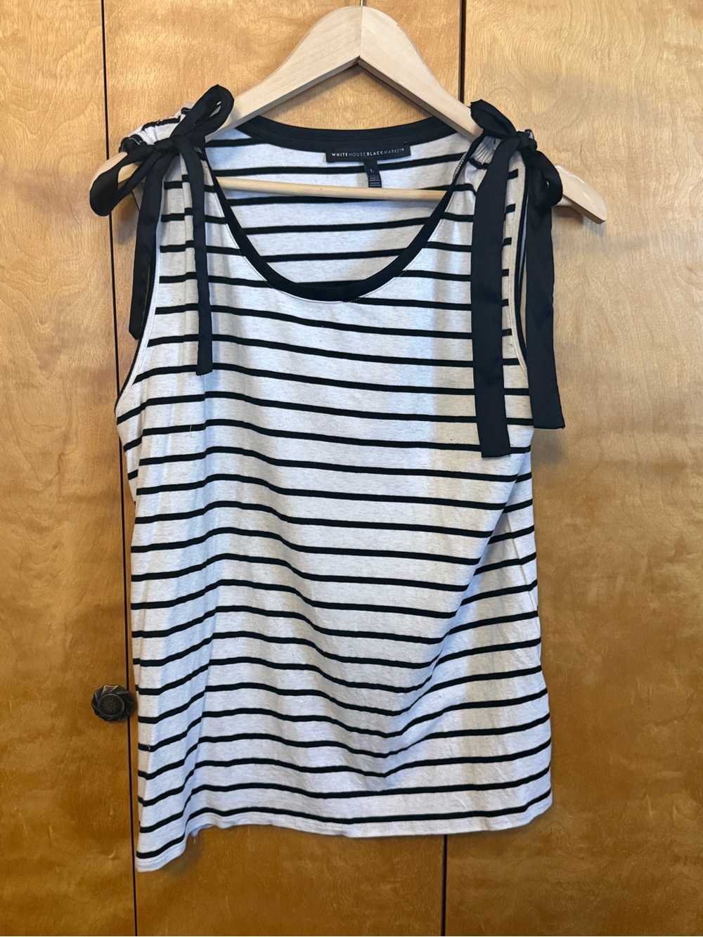 White House Black Market Black & White Striped Bow Tie-Shoulder Tank Top Size L